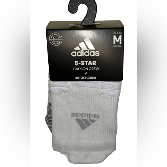 Adidas 5 Star Traxion Crew Socks 1 Pair Men 6.5-9 W 7-10 White w Gray Logo $25 - Picture 1 of 11